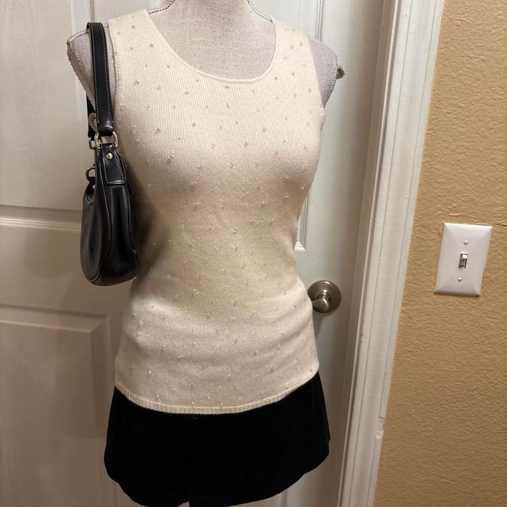 Ann Taylor cream cashmere sweater vest with beading. Size small